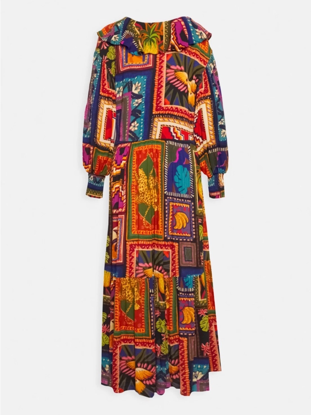 Farm Rio Patchwork Tapestry Ankle Maxi Dress Size L Ruffle Boho - Picture 6 of 16
